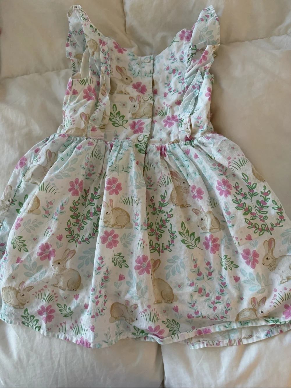 The Children's Place White Daisy Floral Bunny Dress with Pink Bows - Picture 6 of 6